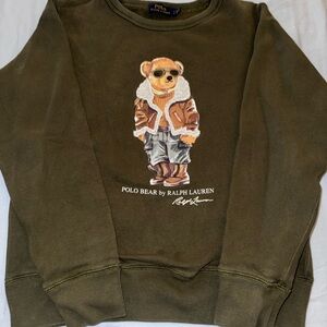 Ralph Lauren Olive Crewneck Sweater with Bear Design
